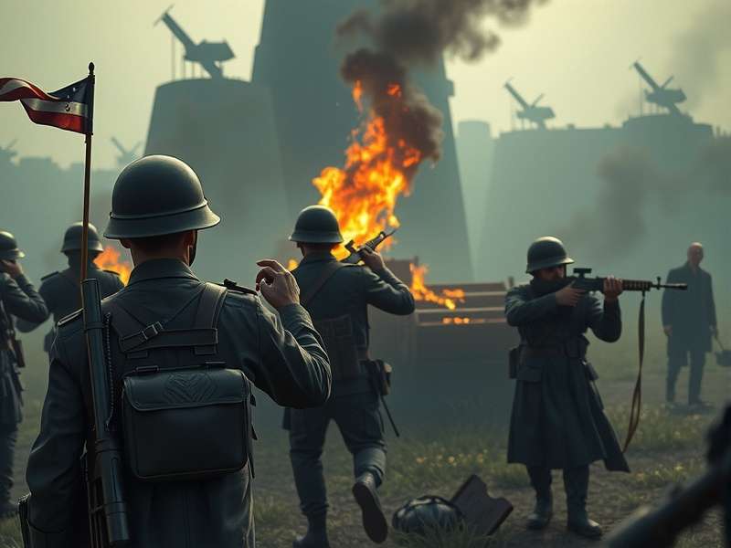 A diverse group of Band of Brothers players strategising over a map, showing intense collaboration