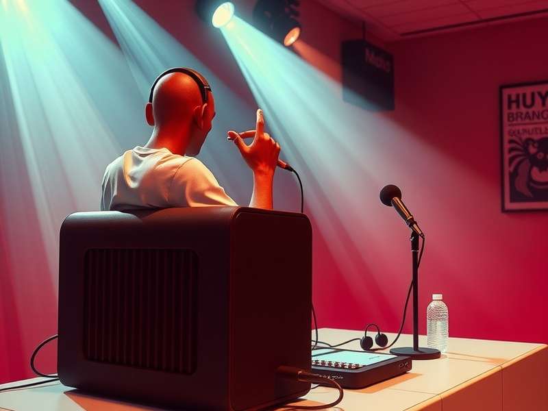 A modern radio studio setup integrated with gaming PC and BAND game peripherals