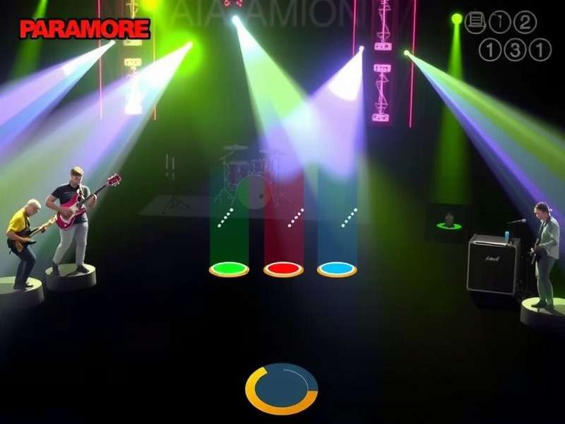 Paramore band performing live on stage with energetic crowd