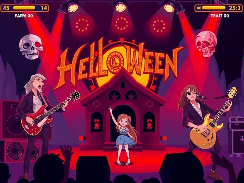 Helloween band performing live on stage with dramatic lighting