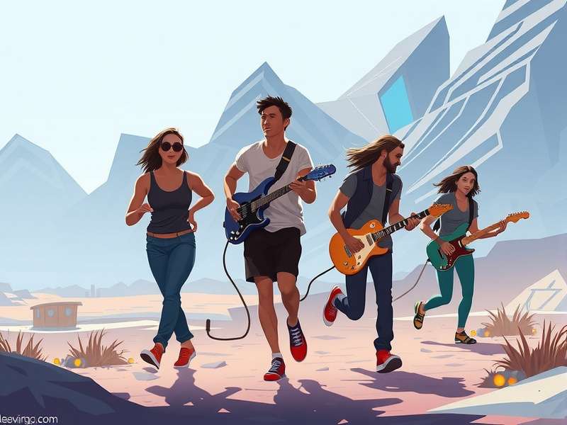 Band Runner gameplay screenshot showing character running through a neon tunnel in sync with music notes