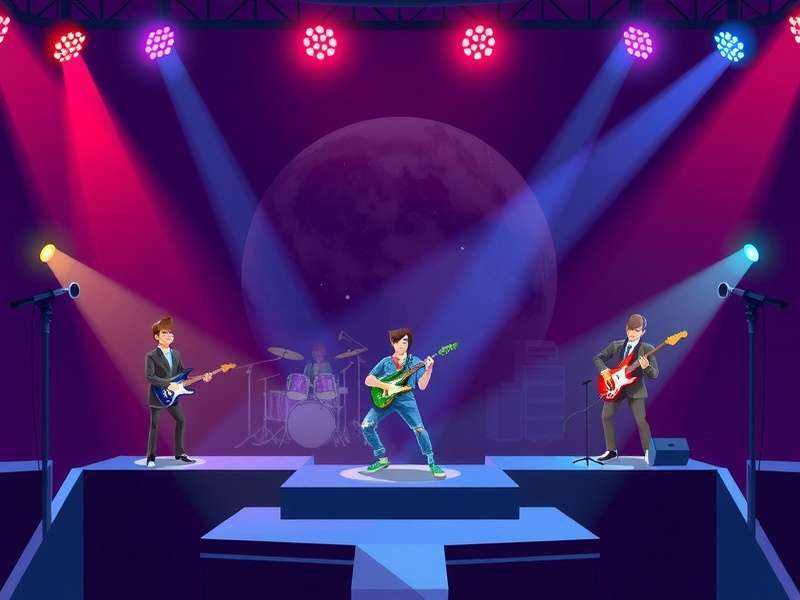 Mavericks Band collaborating in a dimly lit, gear-filled studio