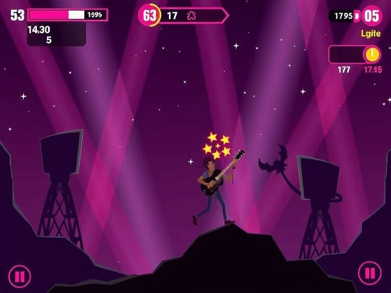 Tesla Band gameplay interface with electric neon visuals and note highway