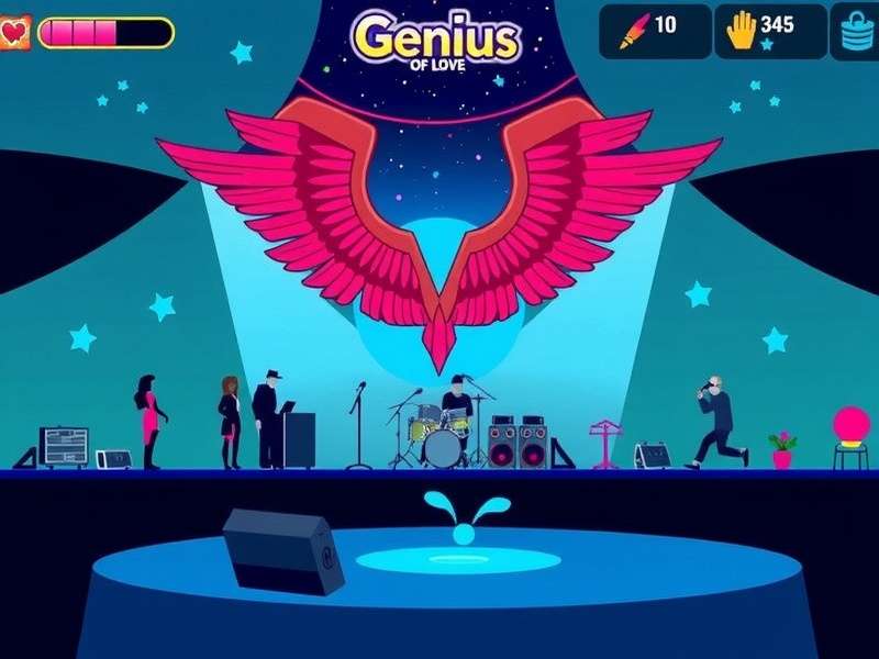 A vibrant band performance with colourful lighting, representing the energy of Genius Of Love in BAND Game