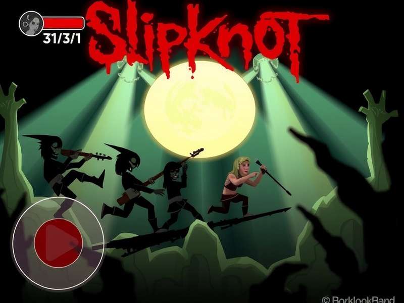 Slipknot performing live on stage with masks and intense energy