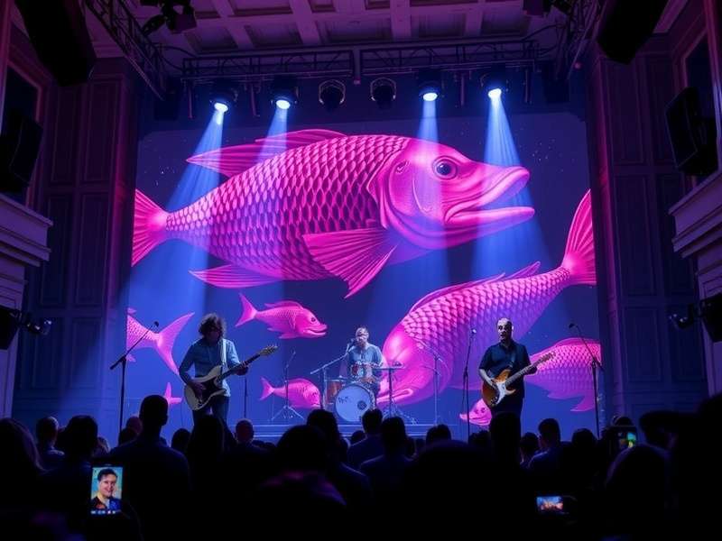 Phish band performing live on stage with energetic lighting