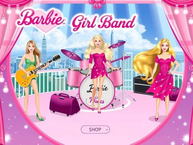Barbie Girl Band virtual band performing on stage with colourful lights and instruments