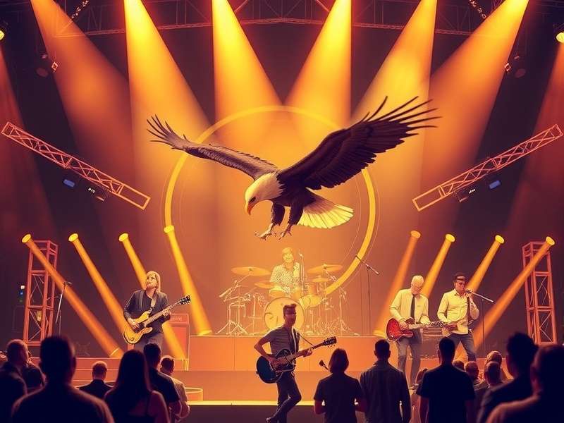 The Eagles Band performing live at Hyde Park, London 2023 — iconic silhouette under golden lights