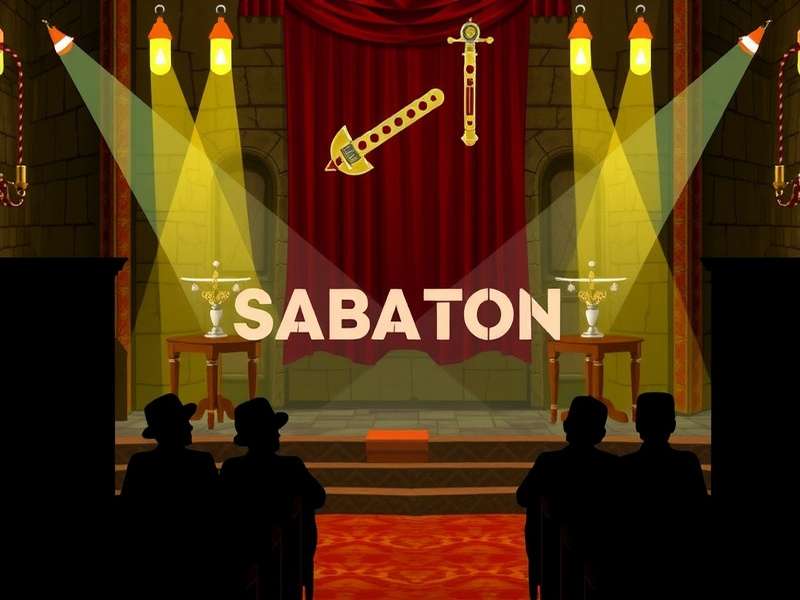Sabaton Band performing live on stage with pyrotechnics and crowd