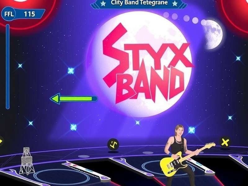 Styx Band performing live on stage at the Hammersmith Odeon, London, 2024 — dramatic lighting and roaring crowd.